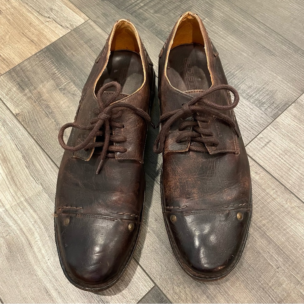 BED STU Cobbler Series Cap Toe Oxfords Brown Leather Rivets Shoes Mens US 10.5